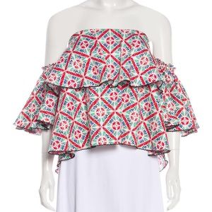 Caroline Constas off the shoulder white floral top